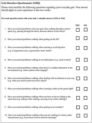 Gait Disorders Questionnaire–Promising Tool for Virtual Reality Designing in Patients With Parkinson's Disease